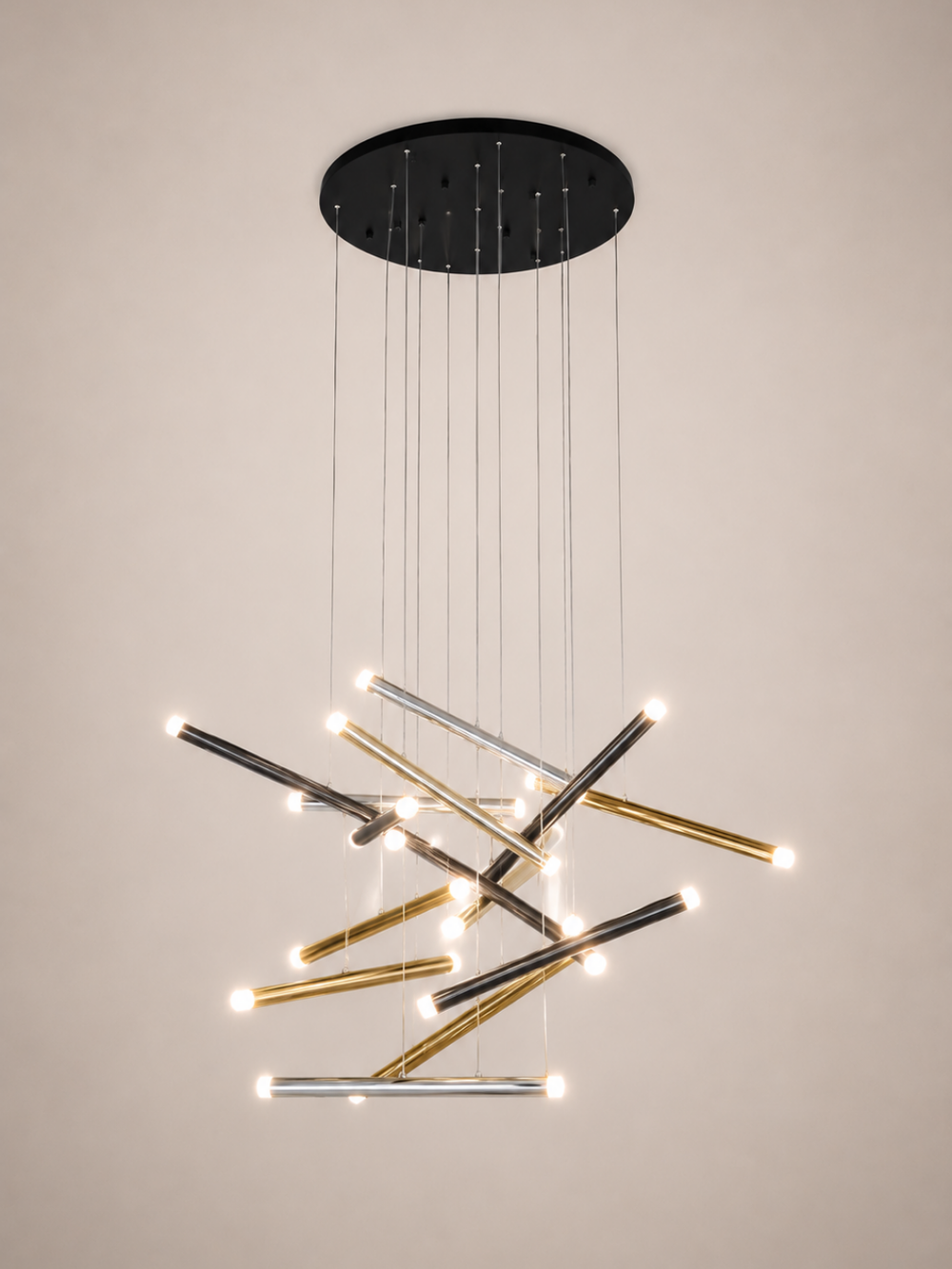 Multicolor metal pendant lamp shaped like flutes