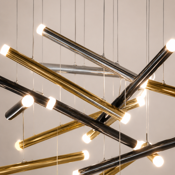 Multicolor metal pendant lamp shaped like flutes