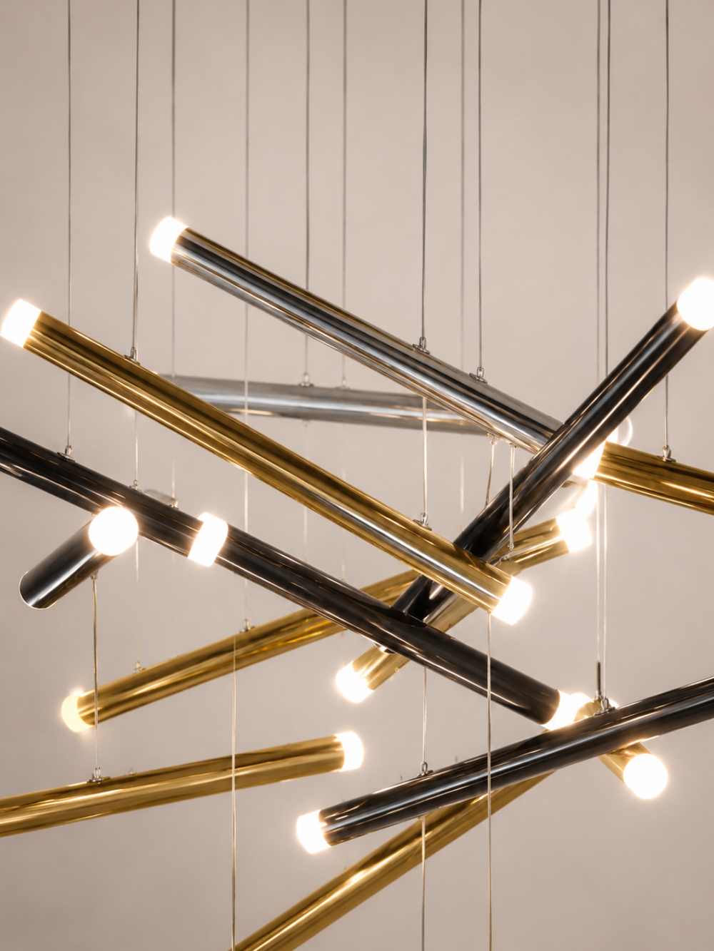 Multicolor metal pendant lamp shaped like flutes